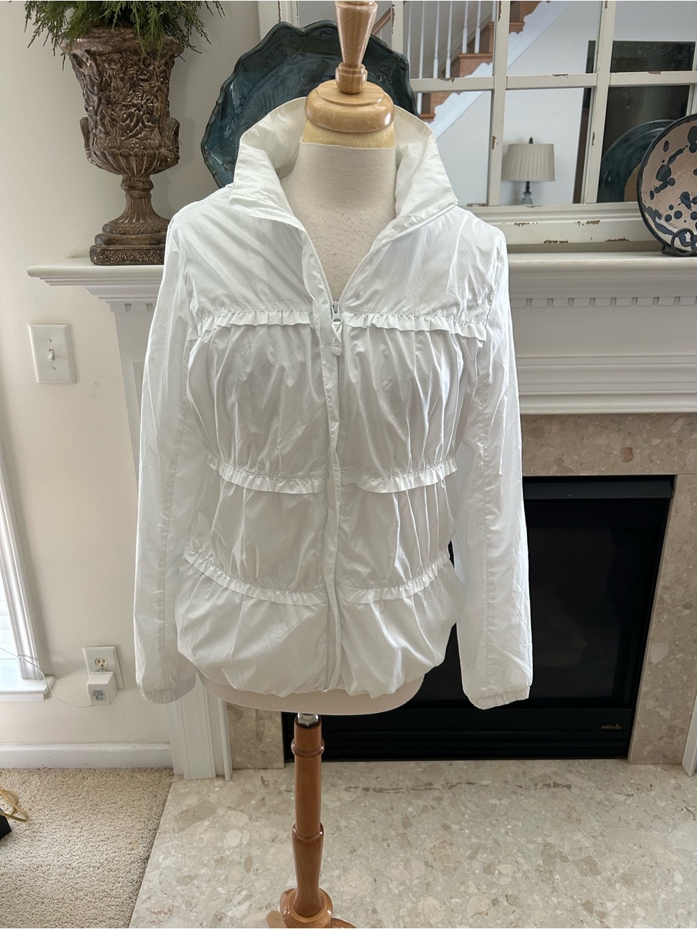Prana White Lightweight Zip-Front Bubble Bomber Jacket